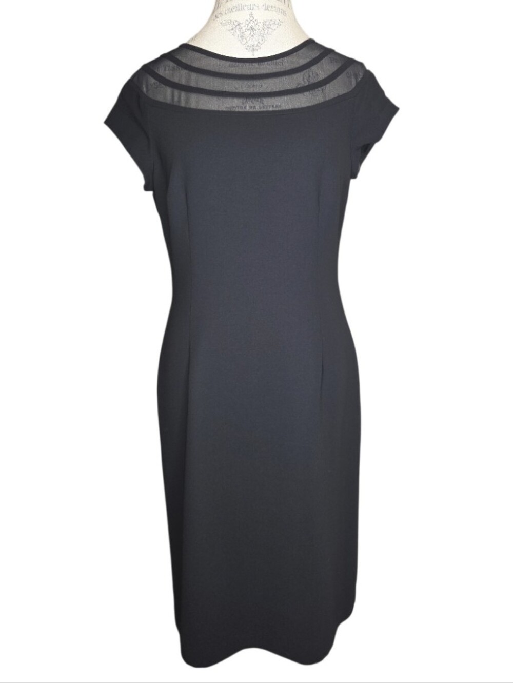 Talbots Little Black Sheath Dress Mesh Neckline Cap Sleeves Size 8 NWOT